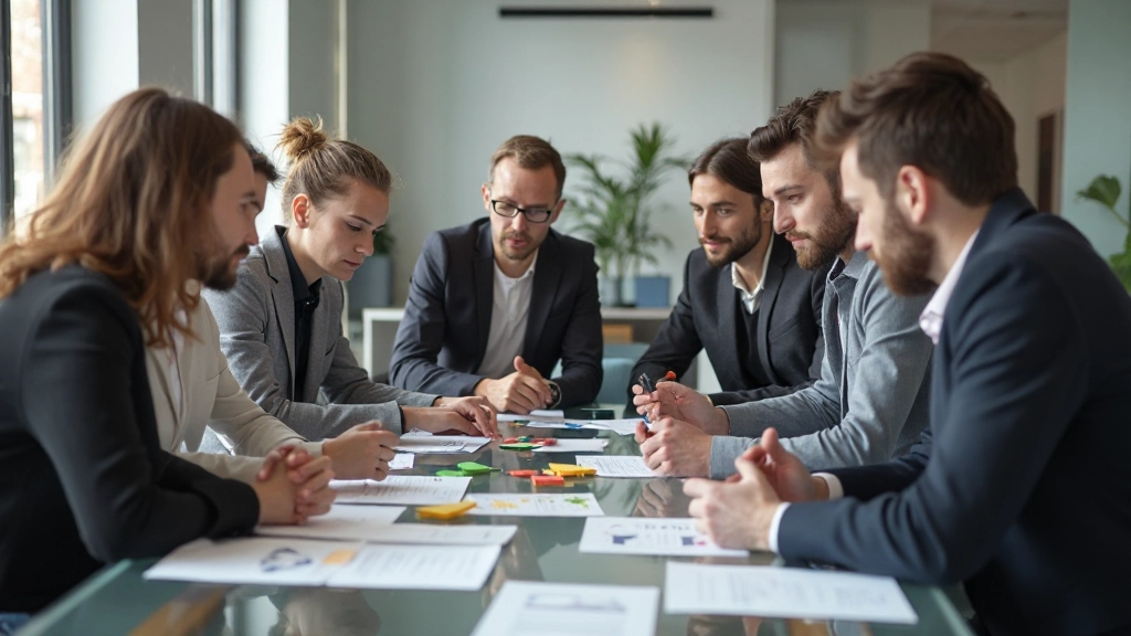 Professioneel team brainstormt UX design strategie in moderne vergaderruimte