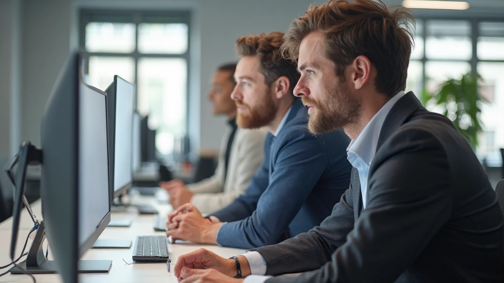 Team collaborating on responsive website design showing mobile tablet and desktop layouts