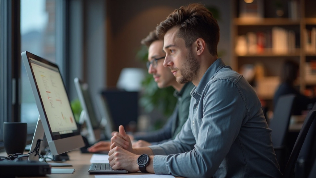 Professionele foto van UX-onderzoeker die gebruikerstesten uitvoert met participanten in moderne testomgeving